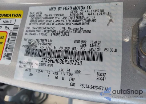 2016 Ford Fusion Se из США, поврежденный, VIN 3FA6P0HD3GR387253